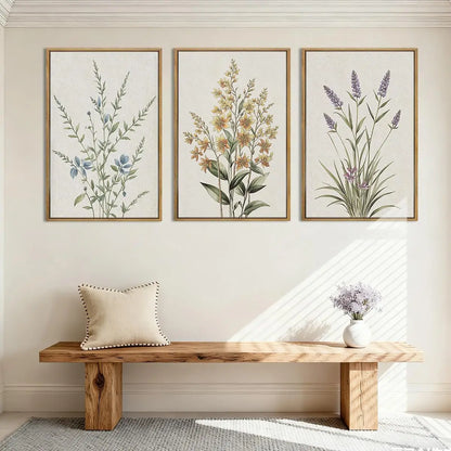 Minimalist Botanical Wall Art, Neutral Floral Prints in Beige, Modern Decor for Living Room Bedroom Office, 16x24 Inches Framed
