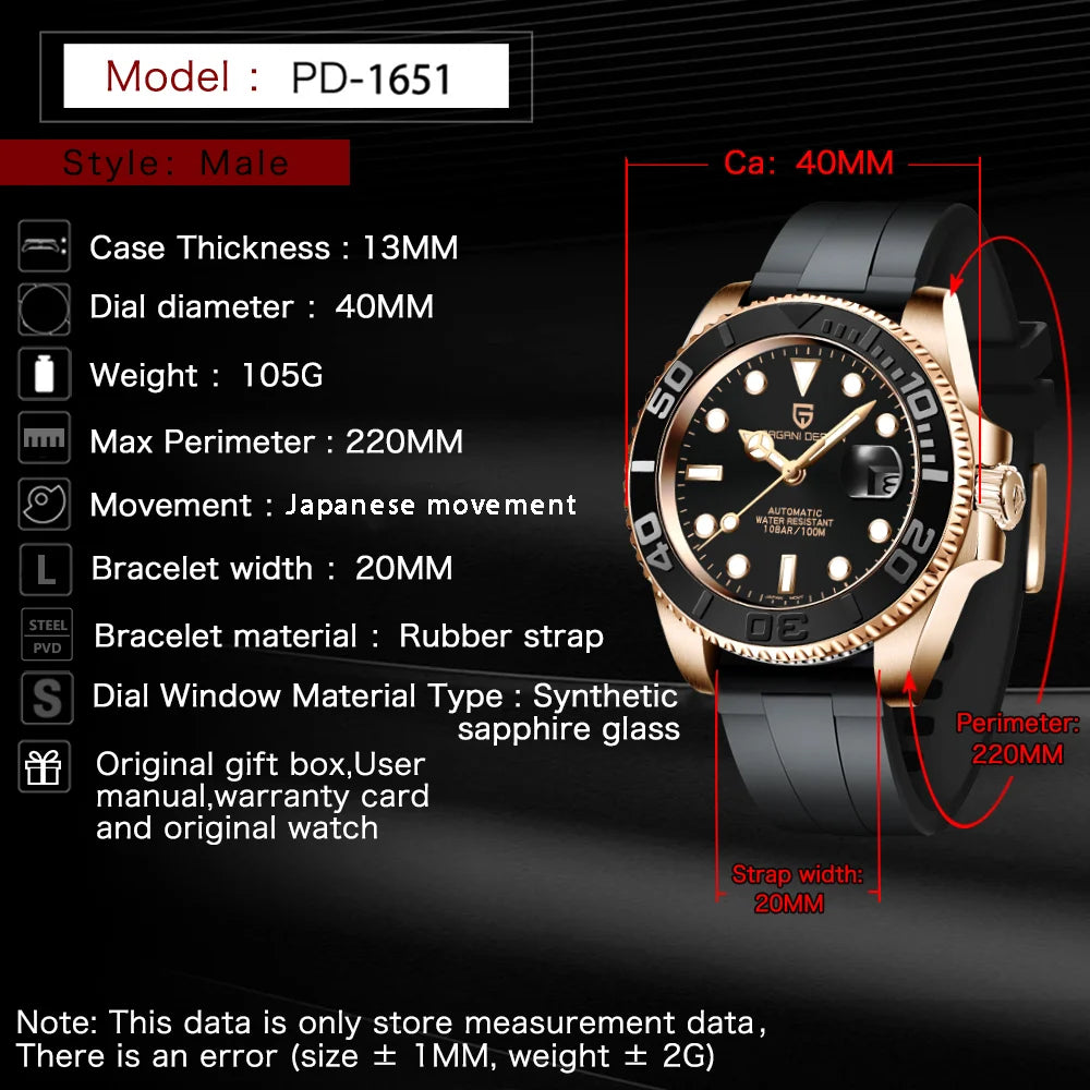 New PAGANI DESIGN 40MM AR Coating Ceramic Bezel Luxury Men Mechanical Watch Stainless Steel Sapphire Glass Automatic Watch for Men Gift
