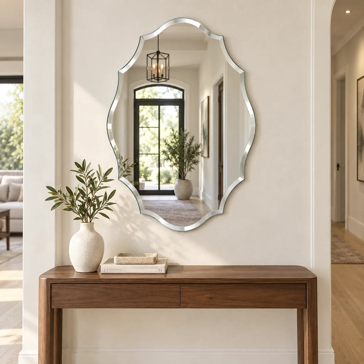 Irregular Wall Mirror Frameless Asymmetrical Decorative Vanity Mirror Wall Mounted for Bathroom Bedroom Living Room Hallway
