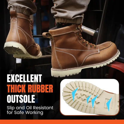 Mens Composite Toe Work Boots, NonSlip Safety Shoes, WaterResistant Leather Construction Boots