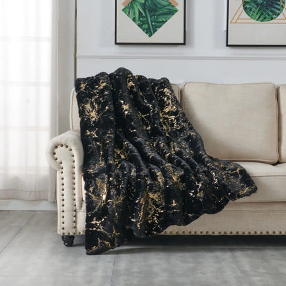 Sumptuous Gilded Black Chinchilla Faux Fur Throw Blanket - Luxurious 60" x 80" Blanket for Stylish Comfort