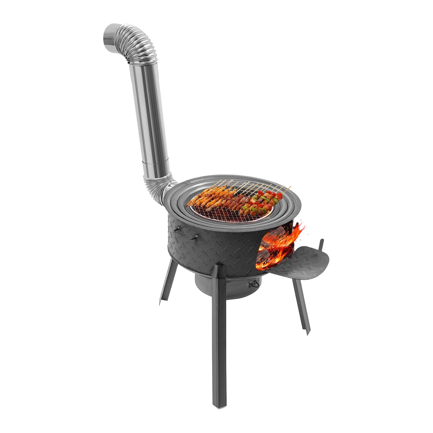 Wood Burning Steel Stove with 3 Wok Rings,19.68in Multifunction Wood Burning Stove for Outdoor/Backyard Use