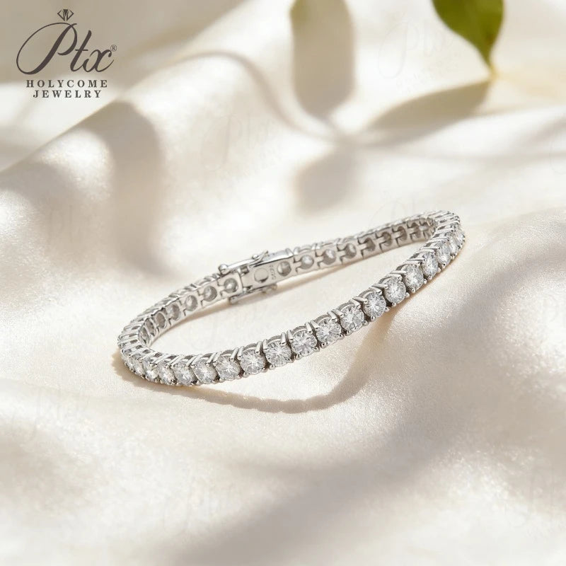4mm Moissanite 925 Sterling Silver Color on Hand Princess Tennis Bracelet Bangle for Women Anniversary Gift Jewelry 6/7/8 inch