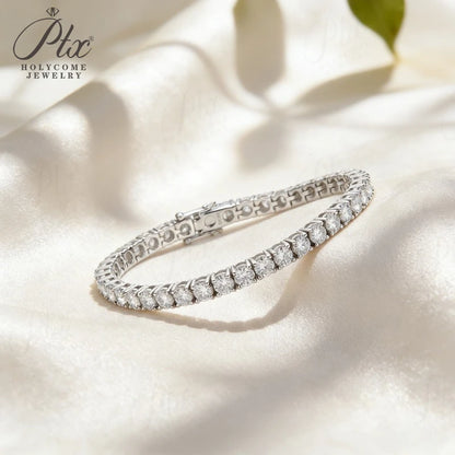 4mm Moissanite 925 Sterling Silver Color on Hand Princess Tennis Bracelet Bangle for Women Anniversary Gift Jewelry 6/7/8 inch