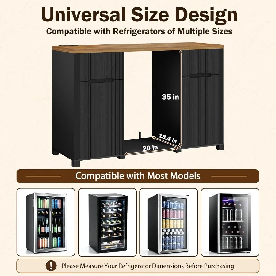 Coffee Bar Cabinet with Fridge Space, 53.1" Buffet Cabinet with Power Outlet, Coffee bar Table with Storage Drawer, Wine Rack,