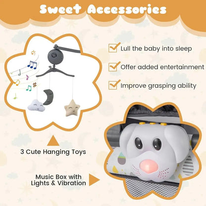 Portable 3-in-1 Playard with Bassinet, Changing Station, and Music, Suitable for Newborns to Toddlers