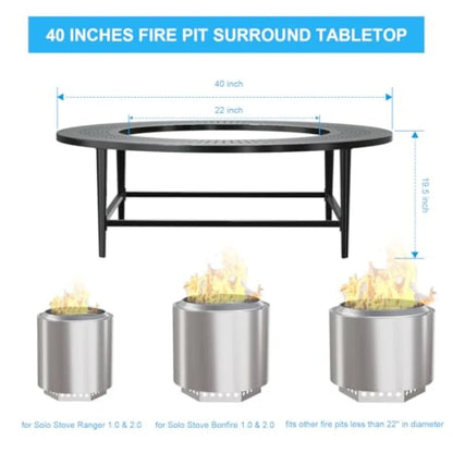 40 Round Outdoor Fire Pit Tabletop with Waterproof Cover for Wood-Burning Stoves Powder-Coated Steel Black Durable and Portable