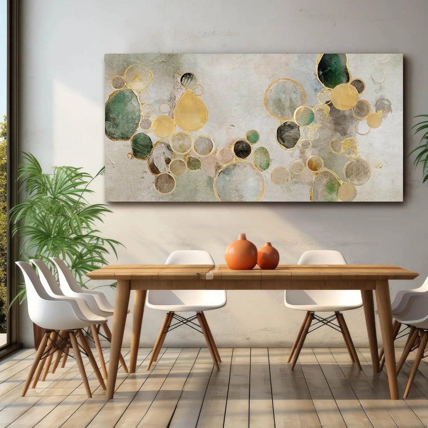 Large Abstract Canvas Wall Art Green and Gold Decorative Painting 29x58 Inches for Kitchen Office Bedroom