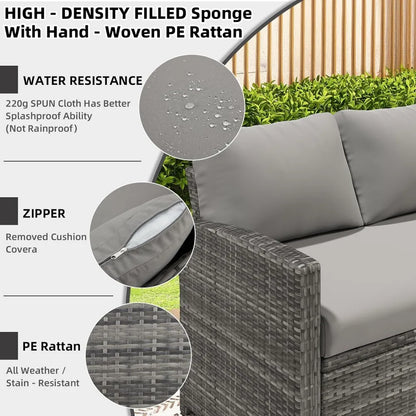 Patio Furniture Set, 7 Pieces Outdoor Patio Furniture with Dining Table&Chair, All Weather Wicker Conversation Set with Ottoman