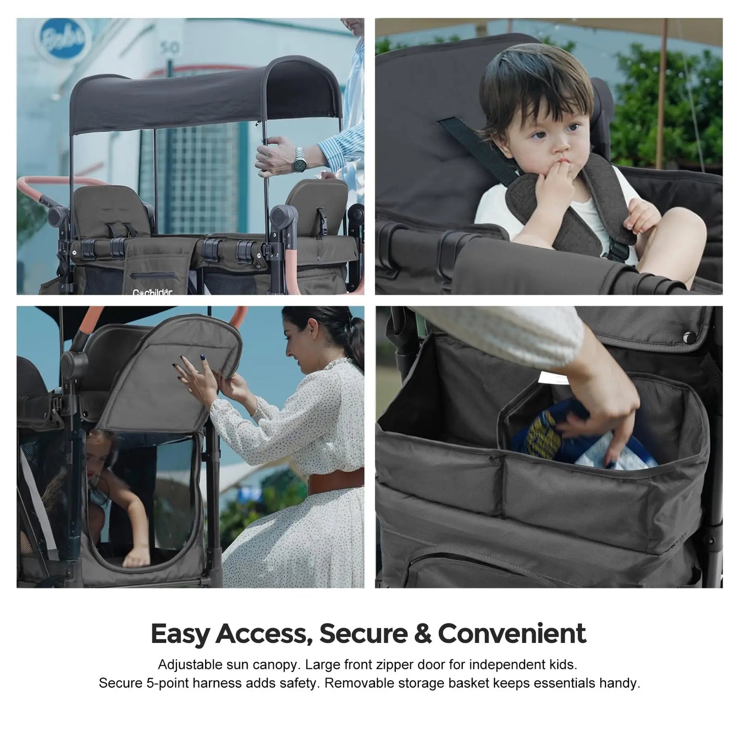 Foldable 2-seater baby stroller, outdoor storage cart, portable camping vehicle, shock-absorbing, detachable sunshade