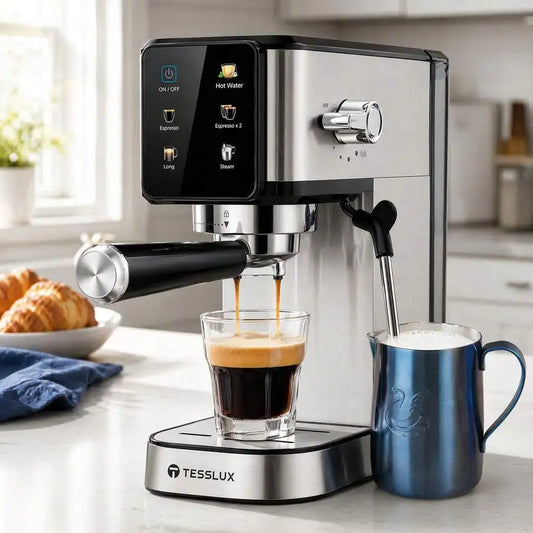 Semi-Automatic Espresso Machine 20 Bar, Dual Boiler System, LCD Touch Control, Steam Milk Frother, Compact Home Coffee Maker For