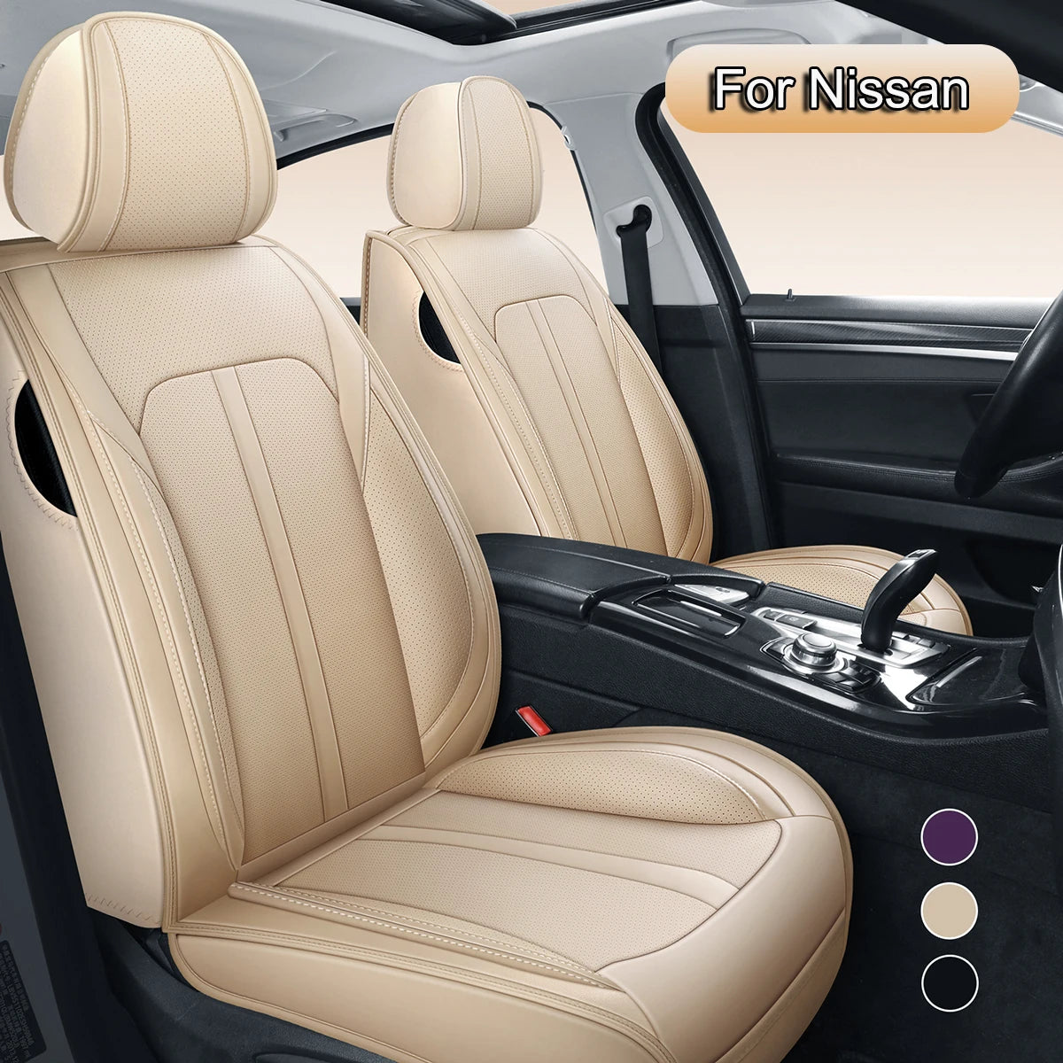 PU Leather Car Seat Covers Full Set,  Fit For Nissan Rogue, Sentra, Altima, Versa, Ariya, Kicks, Murano, Leaf, Maxima