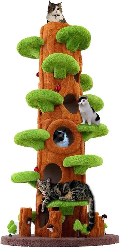 "tall solid wood cat tower for multiple cats, 90 inches"