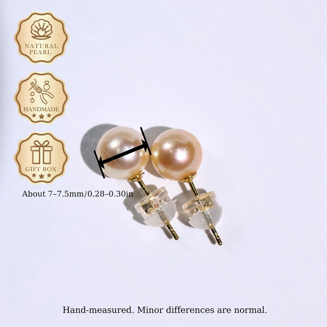Mysoya Japan Akoya Cream Golden Pearl Stud Earrings 7-7.5mm S925 Gift Box Valentine's Day Birthday Gift For Her