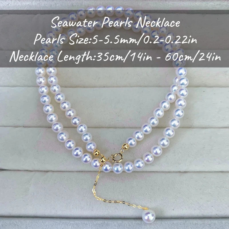 MYSOYA Japan Akoya Seawater Pearl Necklace 5.5-6 Mm Golden S925 Silvery Chain With Gift Box For Her/ Him For Birthday Wedding