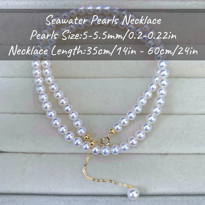 MYSOYA Japan Akoya Seawater Pearl Necklace 5.5-6 Mm Golden S925 Silvery Chain With Gift Box For Her/ Him For Birthday Wedding