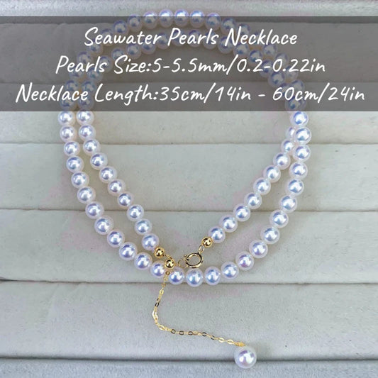 MYSOYA Japan Akoya Seawater Pearl Necklace 5.5-6 Mm Golden S925 Silvery Chain With Gift Box For Her/ Him For Birthday Wedding