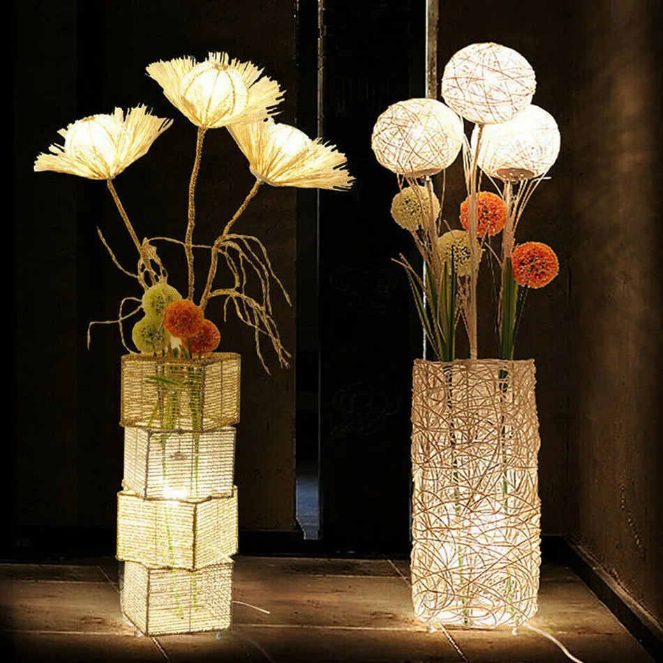 LUVODI Dimmable Floor Lamp with Shelves Modern Standing Lamp with Shade Creative Design LED Rattan Light Tree Lantern