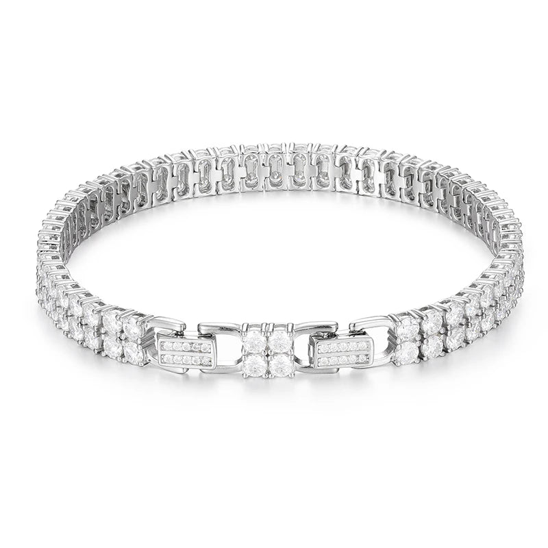 6mm Round Cut Moissanite Tennis Bracelet for Women GRA Certified 925 Sterling Silver 2 Rows Tennis Bracelets Fine Jewelry Gifts