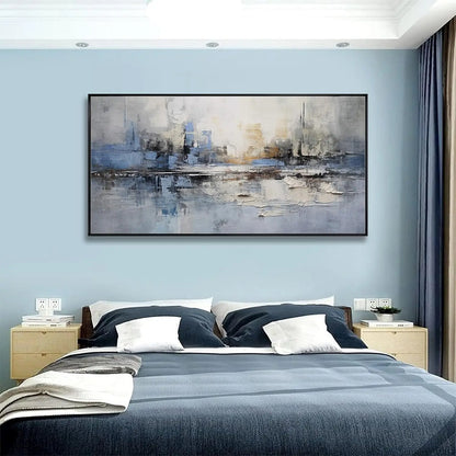 Blue and White Abstract Wall Art Large Framed Canvas Painting for Living Room Bedroom Office Decor Ready to Hang 30x60 Inches