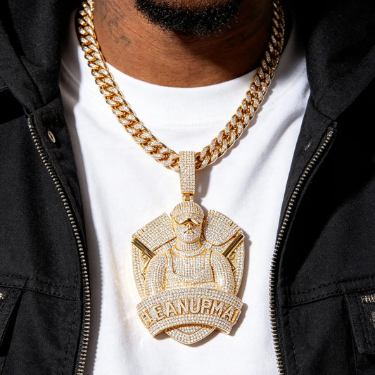 LYEE CYEE Shining Fire Color Character Pendant Shield Gun Shaped Sunglasses Hip Hop Pendant Necklace, Rap Singer Street Fashion Party Can Pair Cuban Chain Necklace Anniversary Gift Valentine's Day Gift Birthday/Festival Jewel