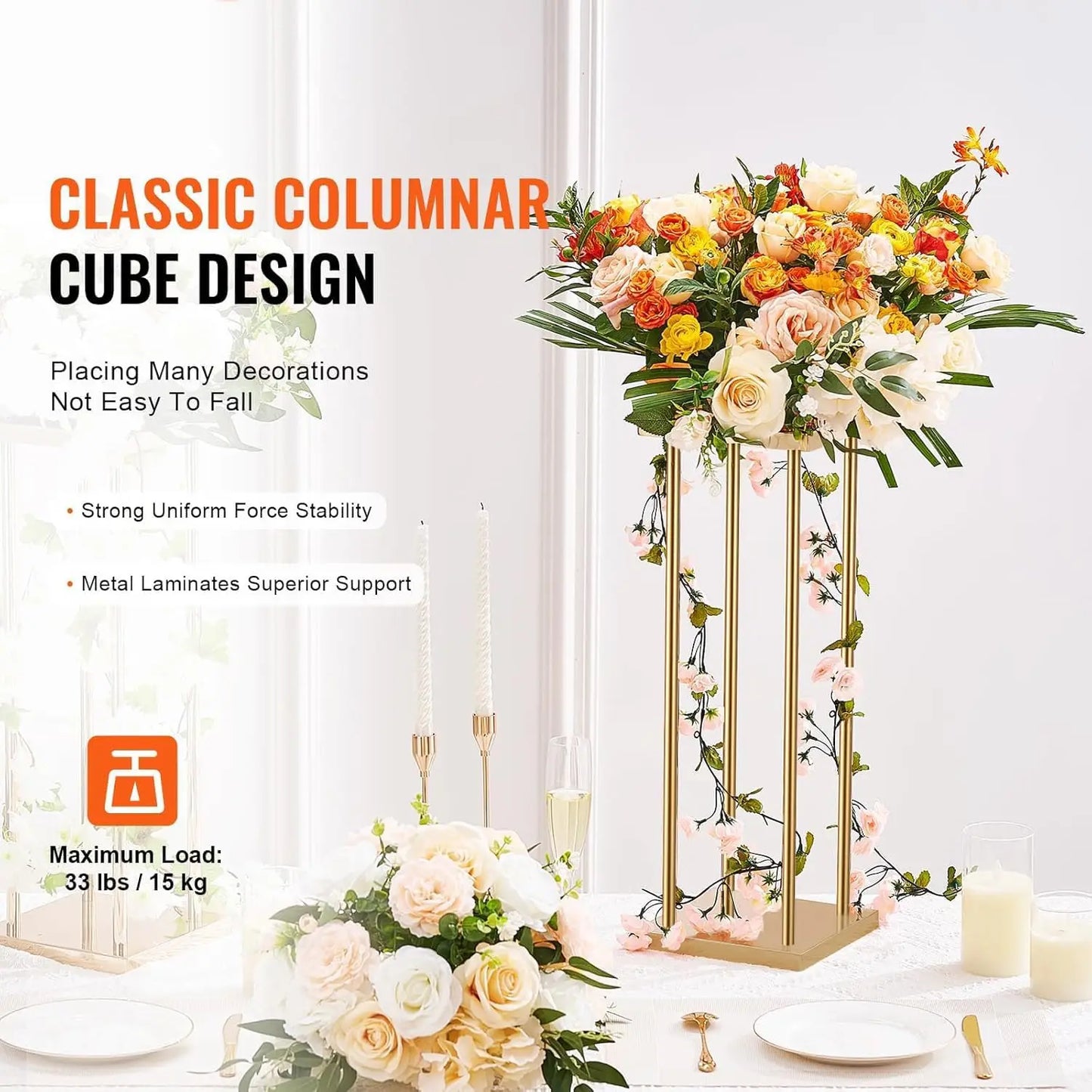 12Pcs Wedding Centerpiece Flower Stand for Table 23.6 in Gold Flower Vases for Events Paty Display Stand Metal