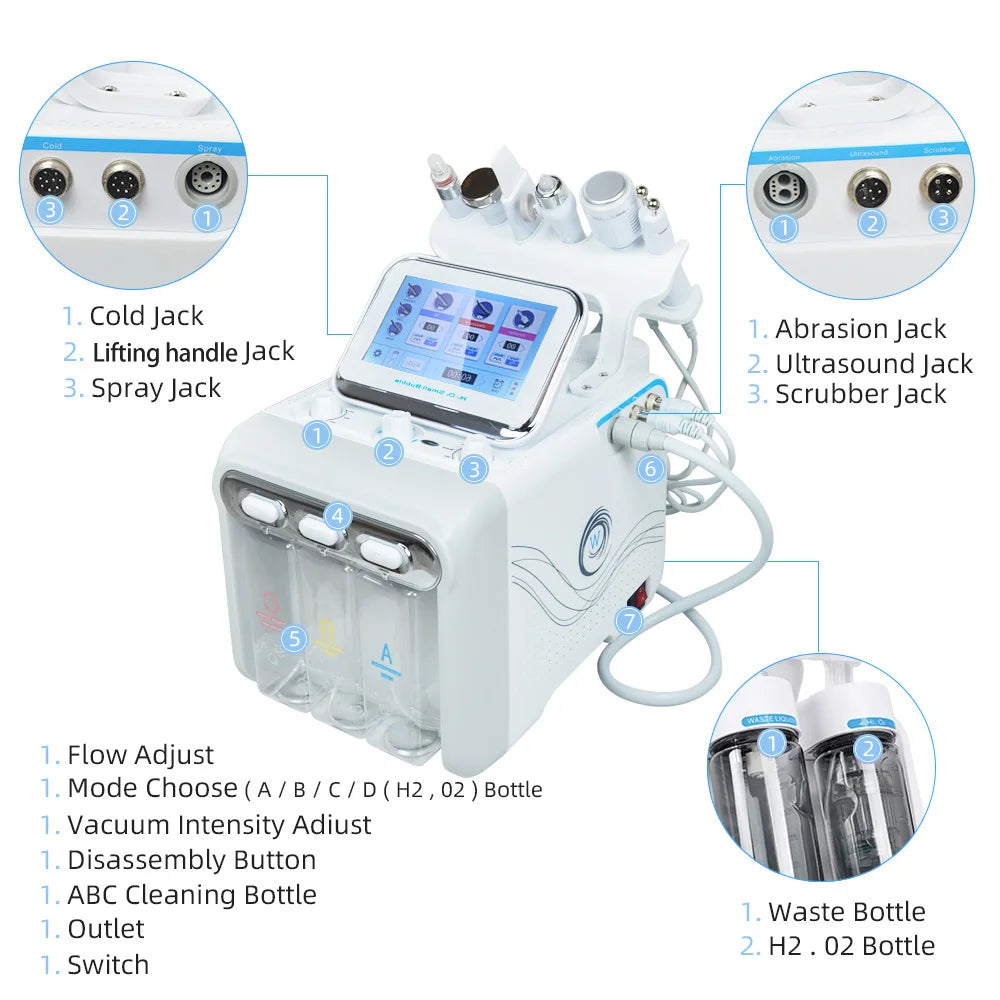 Nourishbel 6in1 Hydro Microdermabrasion Aqua Peeling H2O2 Facial Machine Hydra Water  Dermabrasion Peel Oxygen Jet Beauty