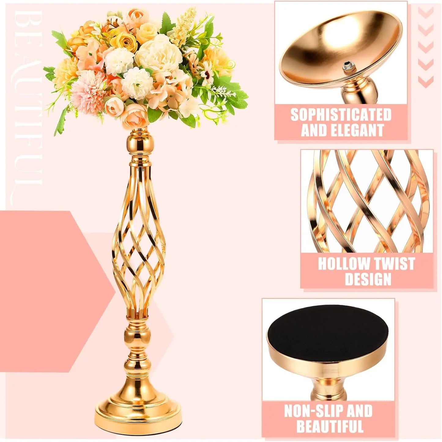 20 Pcs Metal Flower Arrangement Stand Wedding Flower Centerpieces Stand Elegant Metal Flower Vase Candelabra Candle Holder