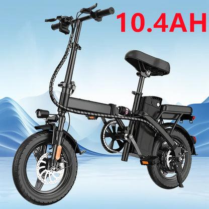 14" Folding Electric Motorcycles Mountain E Bike for Adults, 450W Peak Motor Ebike 19Mph 21Miles 48V 10.4AH Electric Bicycle