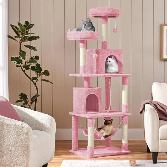 70.5in Multi-Level Cat Tree for Indoor Cats with Hammock 2 Plush Perches Dangling Ball and Play House Activity Center Ideal for