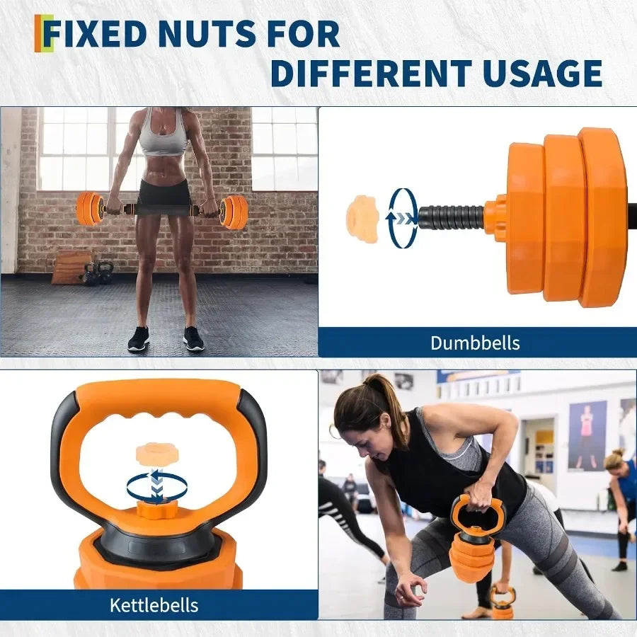 4-in-1 Adjustable Dumbbell Set for Home Gym Use as Dumbbells, Barbell, Kettlebells, Push Up Stand Full Body Strength Training E