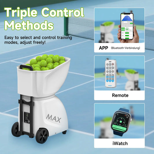 PT-MAXC Tennis Ball Machine for Professional Training, 145+Ball Capacity, App&Remote&iWatch Control,  Work for Padel