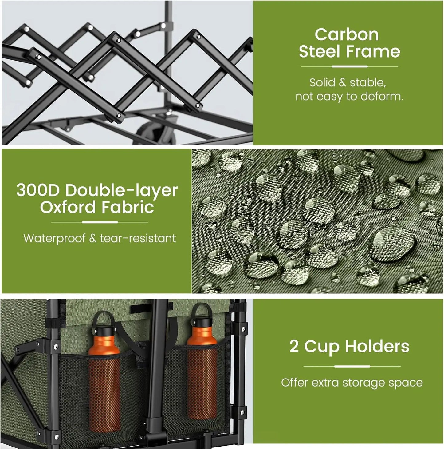 Heavy Duty 350 Lbs Capacity Collapsible Wagon, Outdoor Folding Camping Wagons, Grocery Portable Utility Cart, Adjustable Rolling