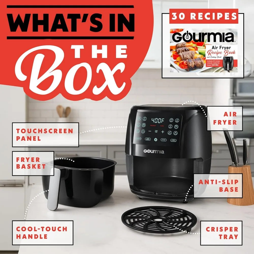 4Qt Air Fryer, 360° Circulation, Digital Touchscreen, 8 Presets, Roast/Bake/Broil/Dehydrate, Easy Clean, Compact, Accessories