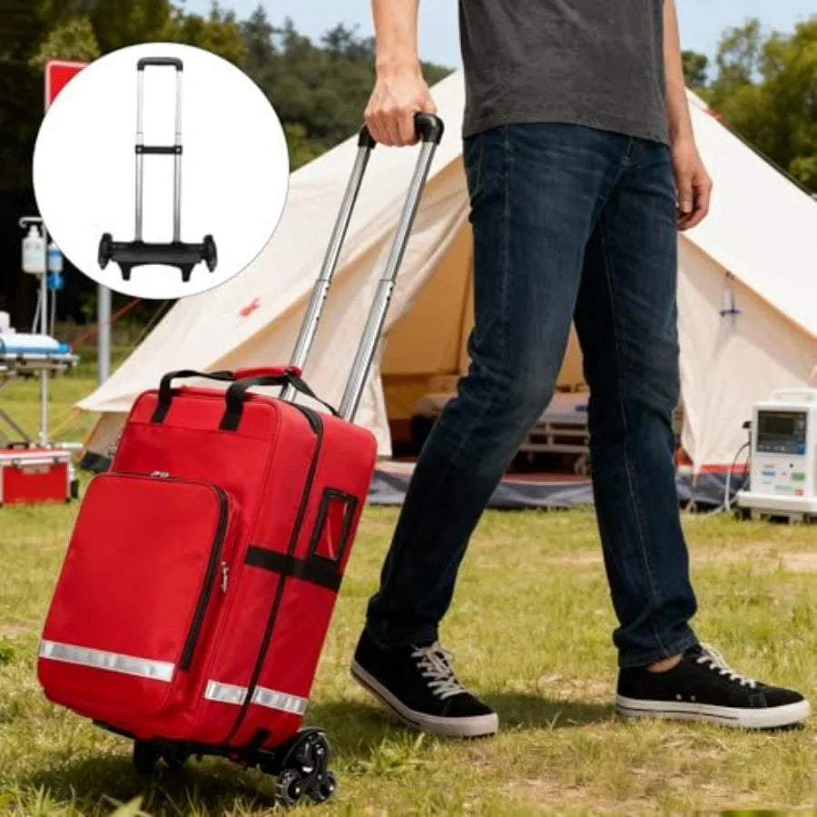 Rolling Medical Bag with Wheels - Large Empty First Aid Kit on Detachable Trolley Portable Nurse Doctor Bag with Removable Divi