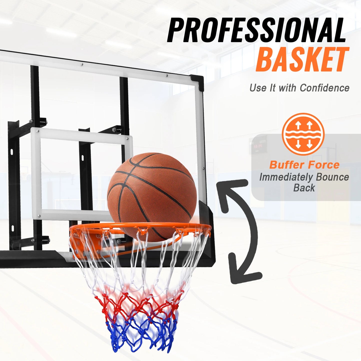 Wall Mounted Backboard and Rim 47-Inch Basketball Backboard & Hoop for Garage Fitness Center Barn School Gym Driveway