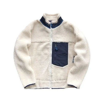 Unisex Thickened Outdoor Fleece Jacket Sheepskin Lined Oversize Coat for Autumn Winter Warm Outerwear Running Cycling Camping