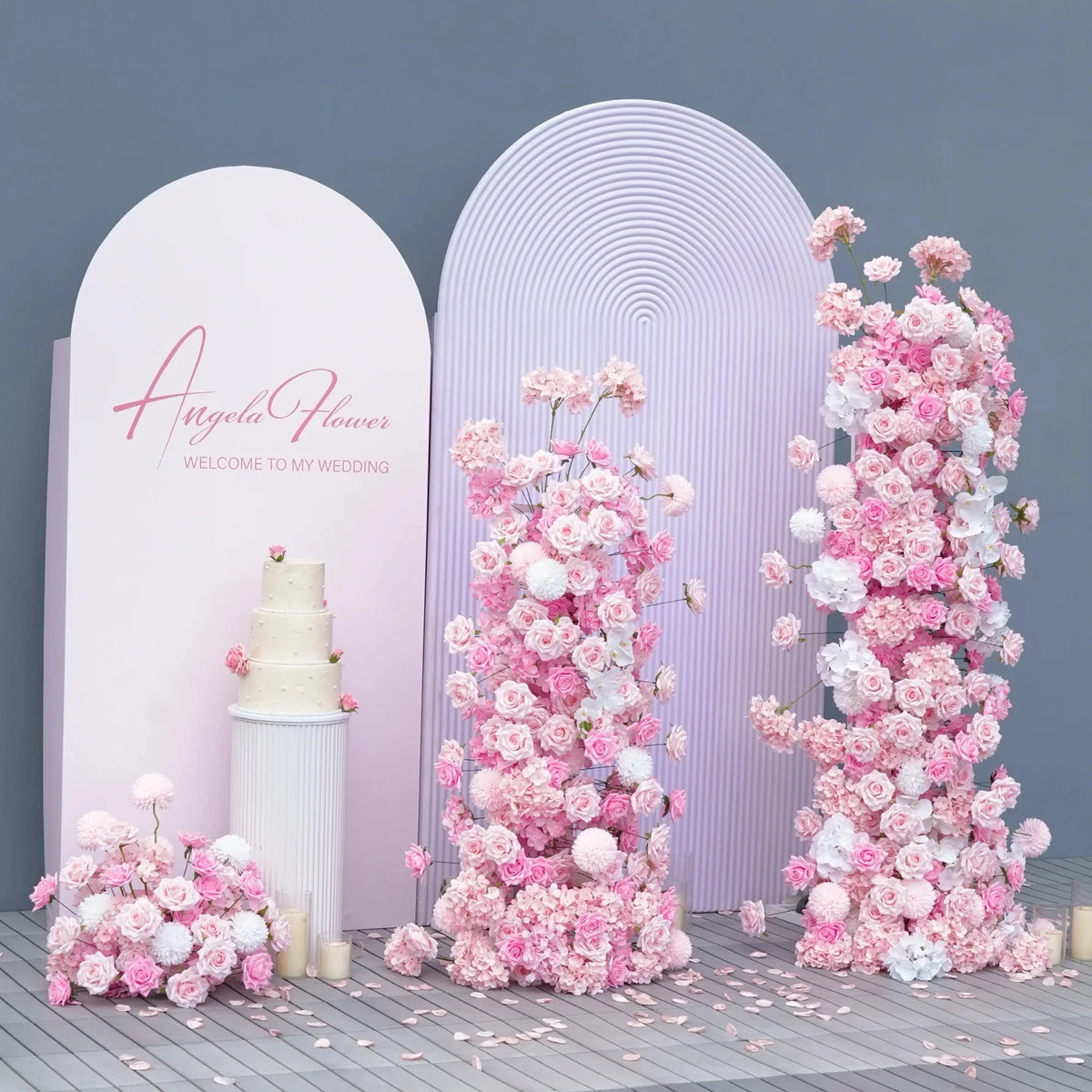 Angela A8961 Artificial Pink Pompom Hydrangea KT Board Wedding Backdrop Floral Arrangemant Decor Aisle Floor Flower Event Props