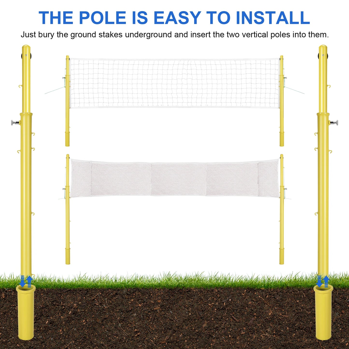 Heavy Duty Volleyball Pole with Volleyball Net & Badminton Net Adjustable Height Volleyball Pole Sport Telescopic Posts