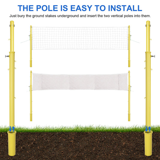 Heavy Duty Volleyball Pole with Volleyball Net & Badminton Net Adjustable Height Volleyball Pole Sport Telescopic Posts