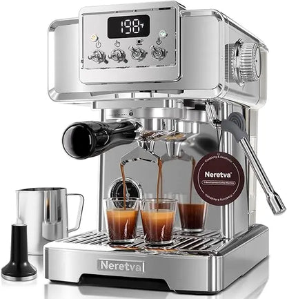 Neretva Espresso Machine, 58mm Professional Espresso Coffee Machine 15 Bar Retro Espresso Maker with Powerful Milk Frother & Vis