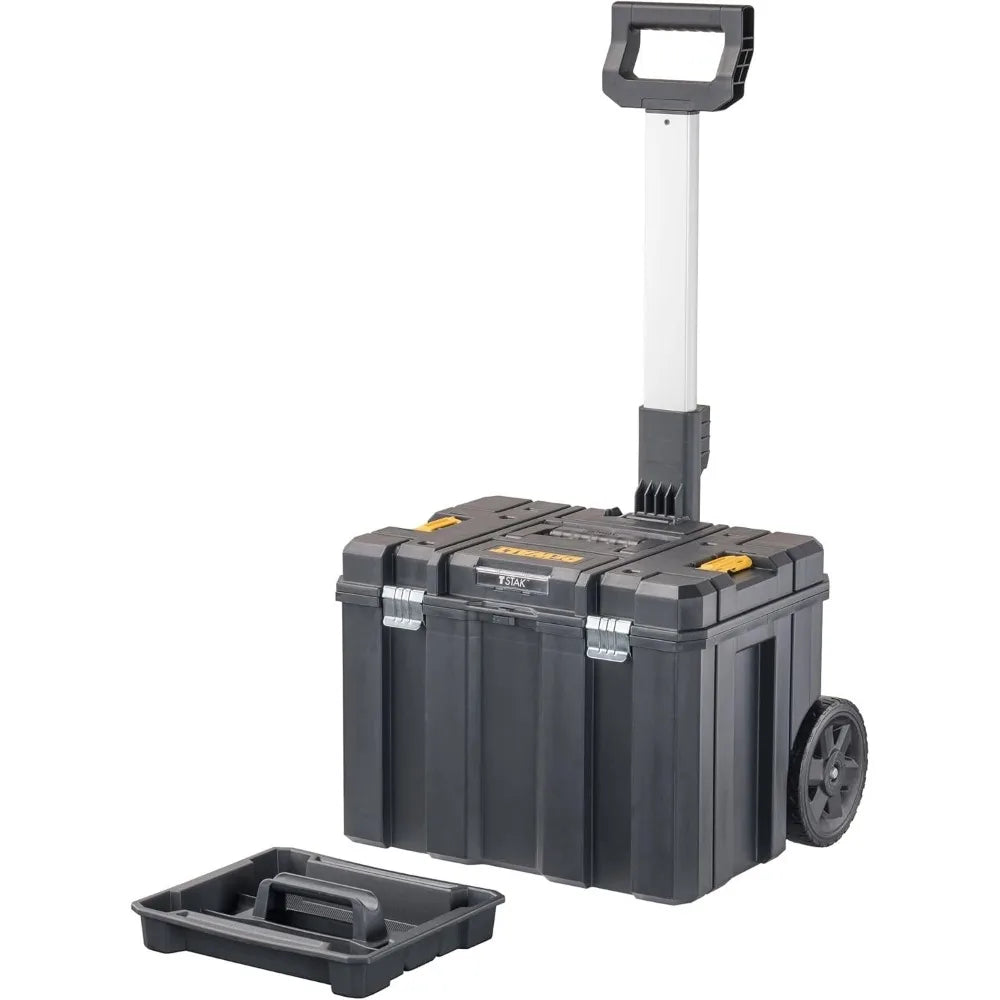 Large Rolling Tool Box with Wheels, Telescopic Handle, Stackable Storage for Easy Portability and Organization