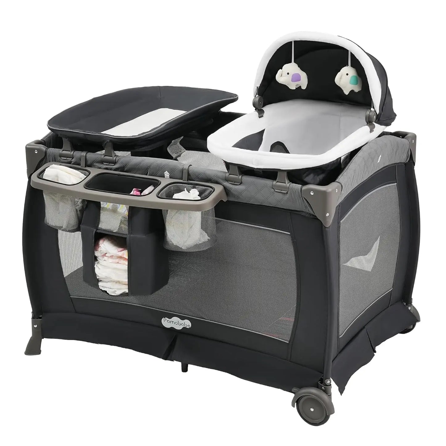 Playard Portable Playard Foldable Playpen for Baby and Toddler Portable Crib Mattress Diaper Changer for Newborn (Grey)