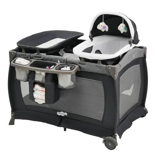 Playard Portable Playard Foldable Playpen for Baby and Toddler Portable Crib Mattress Diaper Changer for Newborn (Grey)