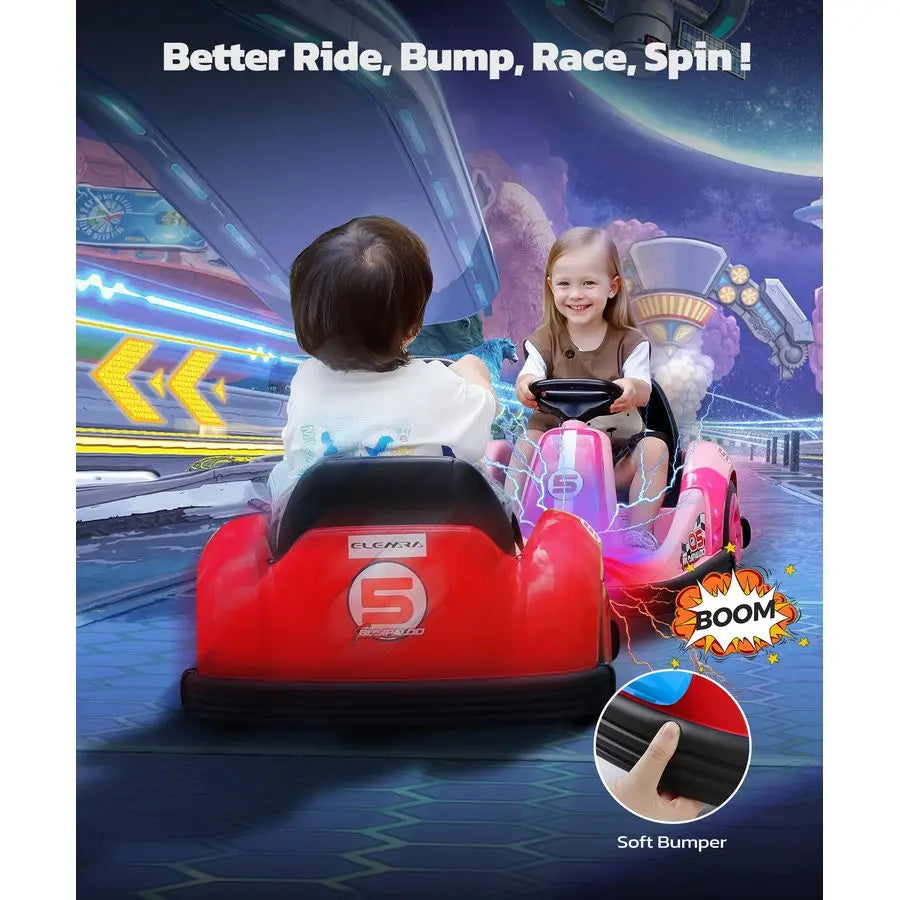 Bumper Cars for Kids with Big Wheels, 2.2 Mph, 12v Electric Ride On Toys with Remote Control, 360 DegreeSpin Bumper Car for Todd
