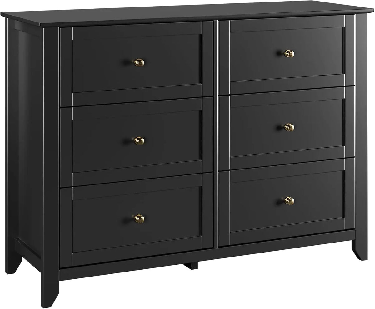 6 Drawer Dresser for Bedroom, Simply Modern Chest of Drawers, Wood Storage Double Dresser with Deep Drawers for Living Room, Hallway Entryway