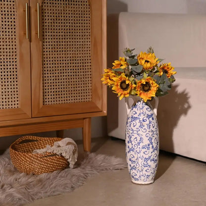 Blue and White Floor Vase for Pampas Grass, 14 Tall Vase for Home Decor, Ceramic Farmhouse Decorative Large Vases for Flower, Ma