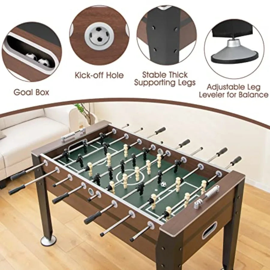 54" Foosball Table for Adults Full Sized Game Tables with 2 Balls Wood Arcade Soccer Table Game for Indoor Game Room Family Nig
