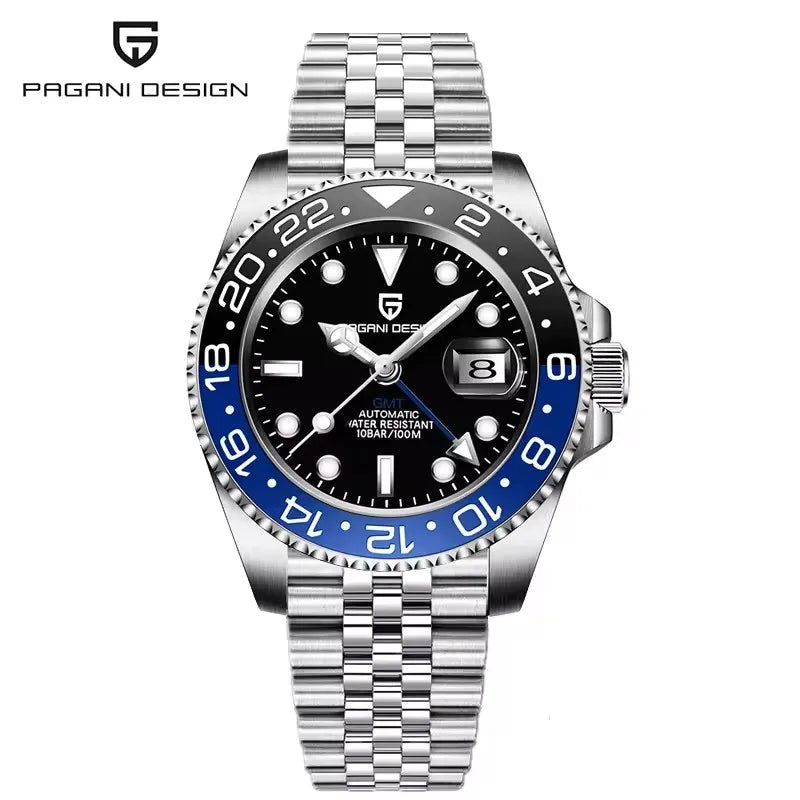 PAGANI DESIGN New Batman 40MM GMT Men Watch Mechanical Watch Luxury Automatic Watch Men Jubilee Watch Strap Sapphire Waterproof Wrist Watches for Men Gift