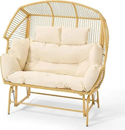 eco-friendly patio double egg chair, outdoor and indoor oversized loveseat, 2 person extra large wicker lounge rocking chairs
